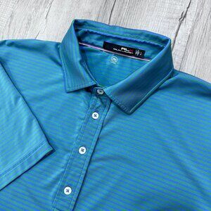 RLX Ralph Lauren Green & Royal Blue Striped Men's Large Performance Golf Polo